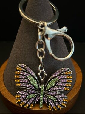 Rhinestone Butterfly Keychain - Multicolor Crystal Accent Gold or Silver-Tone